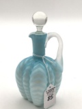 Antique Blue Satin Handled Cruet w/ Stopper