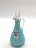 Vintage Blue Satin Glass Diamond Optic Handled