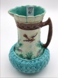 Lg. Majolica Decorated Bird in Flight Pitcher