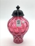 Fenton Cranberry Coin Dot Ginger Jar w/ Lid