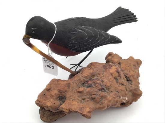 Carved Robin w/ Worm by Bud Hinck