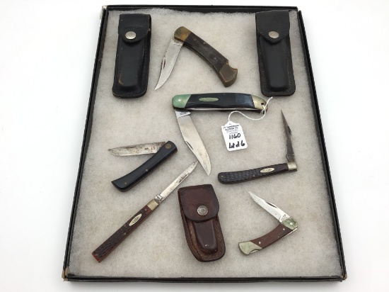 Lot of 6 Folding Knives Including Case, Uncle