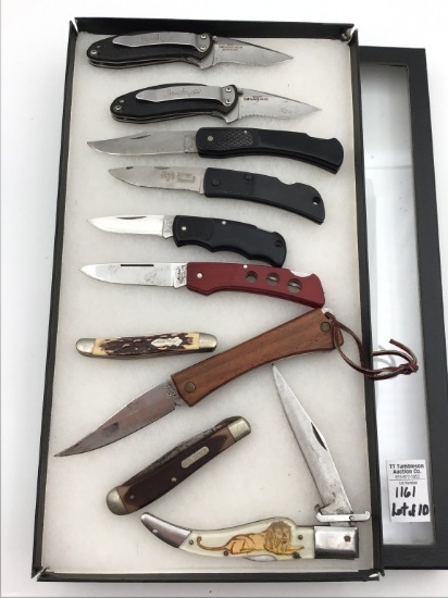 Lot of 10 Various Folding Knives Including Lion,