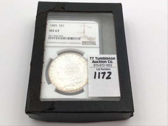 Graded 1885 MS63 Morgan Silver Dollar by NGC