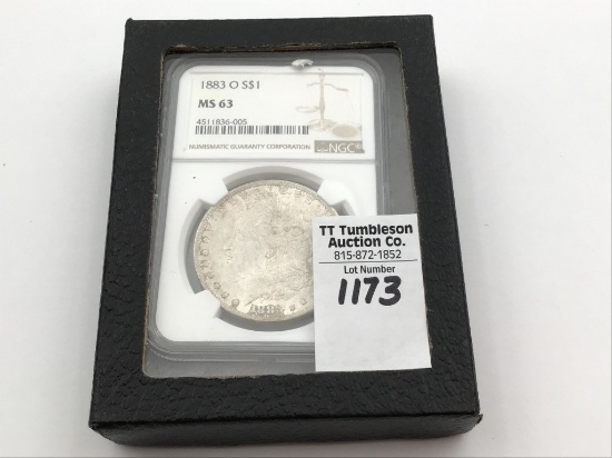 Graded 1883-O MS63 Morgan Silver Dollar by NGC