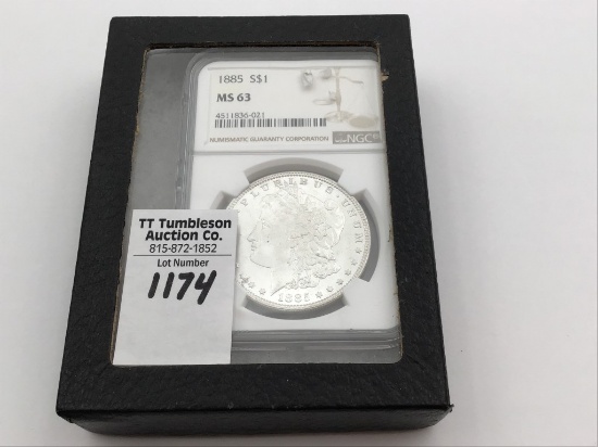 Graded 1885 MS63 Morgan Silver Dollar by NGC