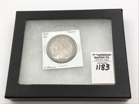 1870BB France Napoleon III Empereur 5 Francs