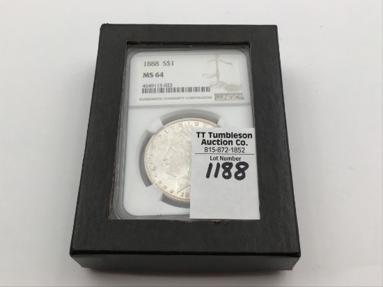 Graded 1888 MS64 Morgan Silver Dollar by NGC