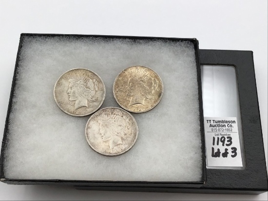 Lot of 3-1922 Silver Peace Dollars