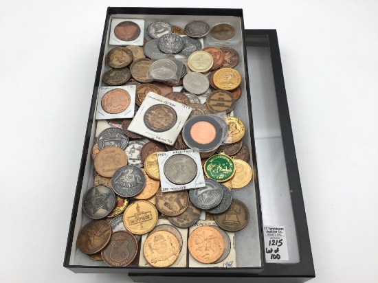 Group of 100 Various Comm. Tokens & Coin