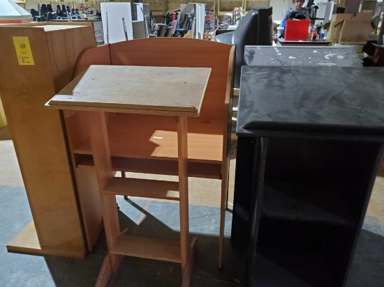 3 lecterns 1 desk 1 bookcase
