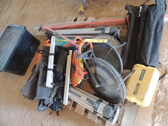 LOT: Trimble Spectra AL24M Laser Level, Tripods, Lufkin 100 ft. & 300 ft. Tape Measures, (3)