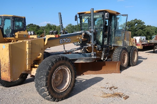 2007 John Deere Motor Grader Model 870D, S/N DW870DX611431, with Ripper (10,340 hours indicated)