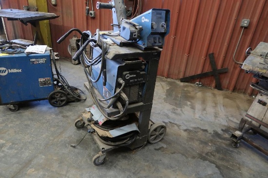 Miller CC/CV Power Supply Model XMT 350, Miller 70 Series Wire Feed on Cart, with Stinger, Gun,