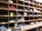 LOT: Wood Parts Bins with Contents of Knives, Shafts, Scraper Discs, Feed Tubes, etc.