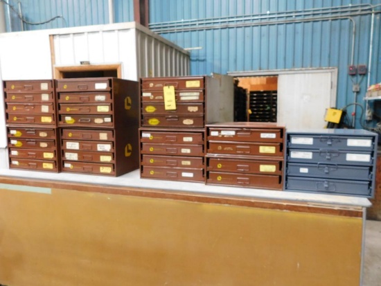 LOT: (9) Steel Parts Indexes with Contents of Screws, Grease Fittings, Roll Pins, Snap Rings, Pop