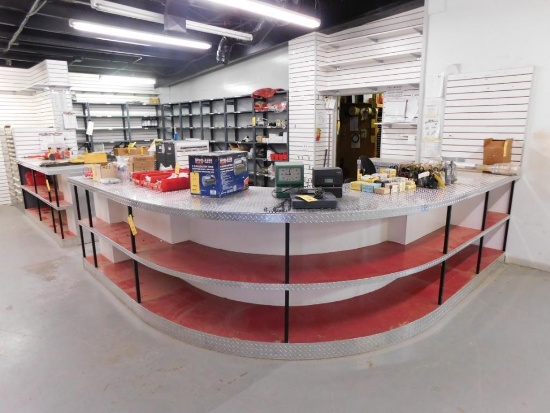 LOT: 23 ft. x 12 ft. x 36 in. 2-Side Diamond Plate Parts Department Counter, with Service & Parts