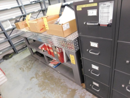 LOT: 26 in. x 84 in. Diamond Plate Work Bench, (2) File Cabinets
