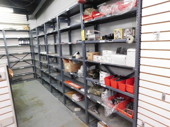 LOT: (9) Steel Shelving Units with Contents of Assorted Parts & Manuals