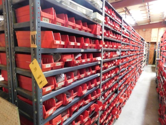 LOT: (1) Row of Steel Shelving (both sides) with Contents of Hardware, Bushings, Pulleys, Sprockets,