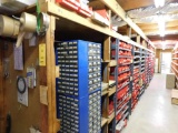 LOT: (1) Row of Shelving (both sides) with Contents of Hardware, Hubs, Bearing Kits, Bush Hog Parts,