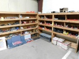 LOT: Wood Shelving Units with Contents of Welding Supplies, Abrasives, Electrical Supplies, Fire