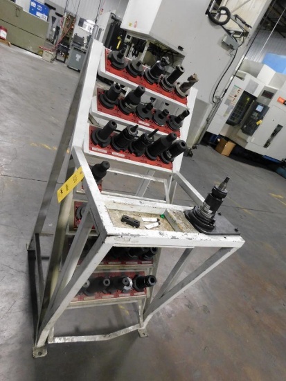 LOT: Tool Rack with (32) Pieces Cat 50 Tool Holders