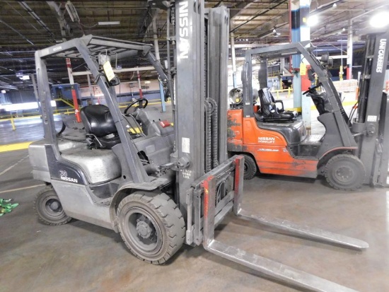 Nissan 6000 lb. LP Forklift Model MUGL02A30LB, S/N UGL02-9L0997, Solid Tires, 3-Stage Mast, Side