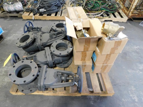 LOT: Large Gate Valves & 3 in. Brass Ball Valves on (1) Pallet