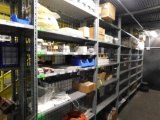 LOT: Contents of Shelving on Right Side of Stairs under Mezzanine including Assorted Fluids, Bulbs,