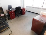 LOT: Contents of (2) Offices including (2) Desks, File Cabinet, Credenza, (2) Bookcases, (5) Chairs