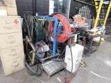 LOT: Work Bench & Rolling Shop Carts with Contents of Hose and Assorted Parts & Supplies