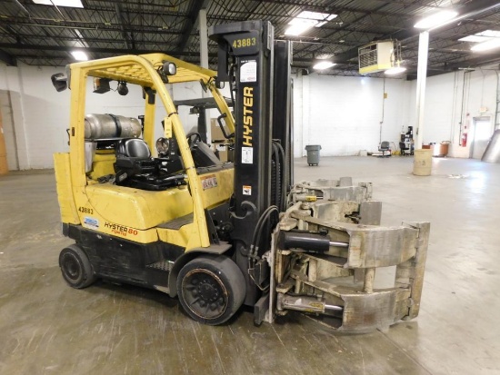 Hyster 8000 lb. LP Roll Clamp Forklift Model S80FT-BCS, S/N G004V02147E, Solid Tires, 3-Stage Mast