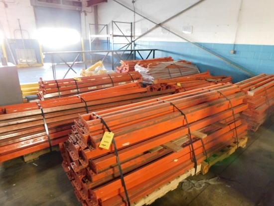 LOT: Assorted Pallet Rack Cross Bars, Mostly 8 ft. on Approx. (7) Pallets, and (2) Gaylords of Deck