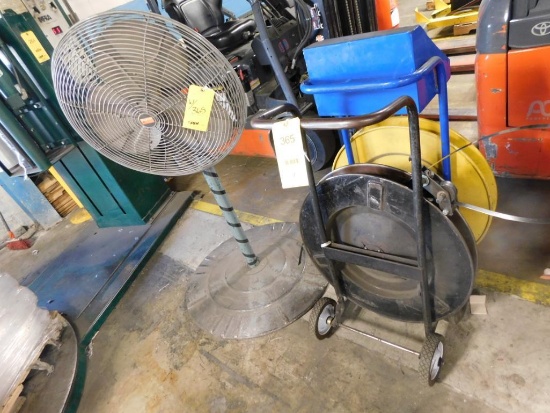 LOT: (1) Steel & (1) Plastic Banding Cart & Pedestal Fan