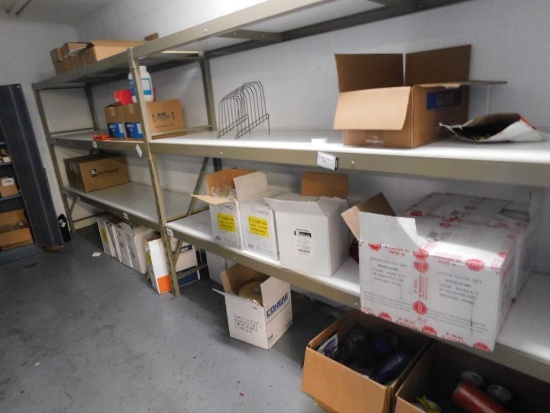 LOT: Contents of Room including Steel Shelving & Cabinet with Packing & Shipping Tape & Office