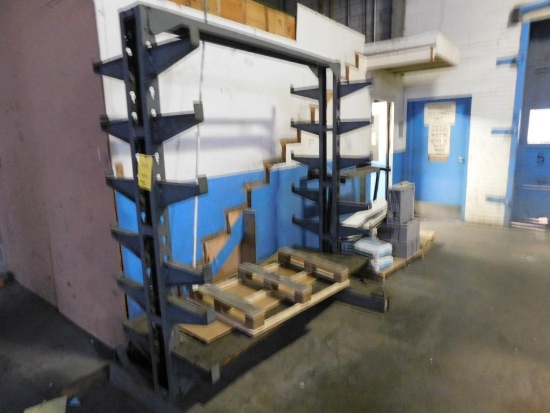 LOT: 7 ft. Double-Side Cantilever Rack, Assorted Steel I-Beam & Pipe, and Steel Fabrication Table &