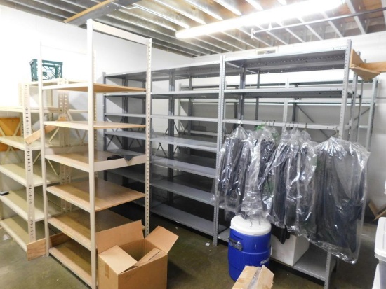 LOT: Contents of Room including Steel Shelving Units & Henry Wurst Promotional Items