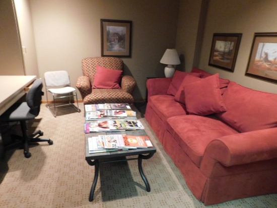 LOT: Graphic Lite Color Viewing Station with Couch, Chair, Coffee Table, Vizio 40 in. Television