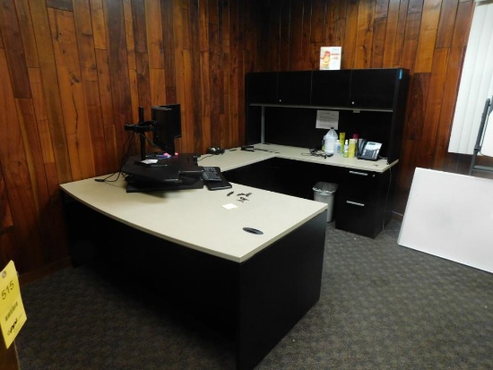 LOT: Contents of Office including U-Shaped Desk, Mini Conference Table & Hisense 40 in. Television