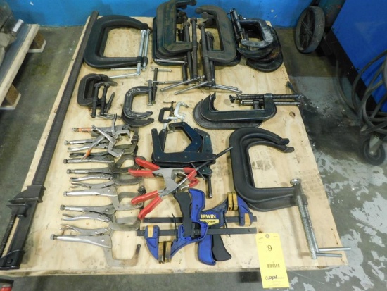 LOT: Assorted Clamps including C-Clamps, Bar Clamps, Vise Grip Clamps on (1) Pallet