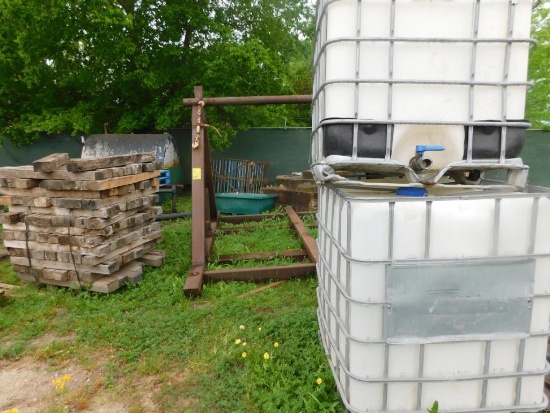 LOT: Large Quantity of Wood Dunnage, Scrap Metal, Tarps, Quikrete, Fuel Tank, etc. (on west fence