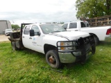 2008 Chevrolet 3500 HD 4x4 Crew Cab Flatbed Truck, VIN 1GCJK33698F182550, 9 ft. Flatbed with Tool