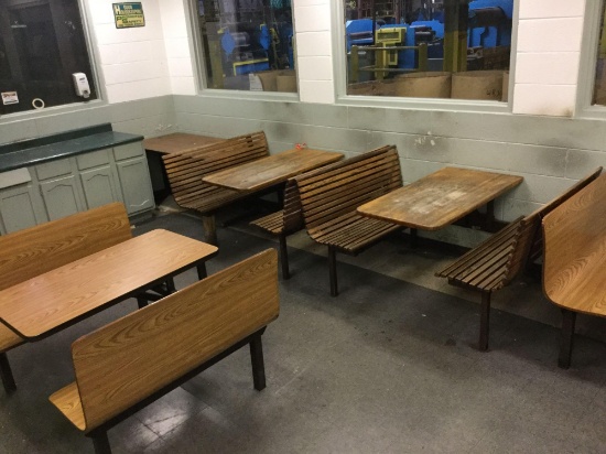 LOT: Contents of Lunch Room. (4) Booth Style Lunch Table. 32 in. Television