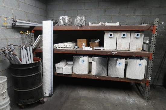 LOT: Contents of Room including (3) Sections Pallet Rack, Ceramics for Furnaces, Casters