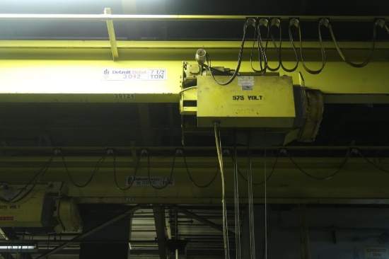 Detroit 7-1/2 Ton x 42 ft. (est.) Span Single Girder Top Running Bridge Crane, S/N 3091, with 7-1/2