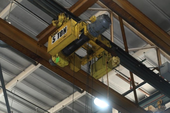 5 Ton x 50 ft. (est.) Double Girder Underhung Bridge Crane, with Yale Hoist