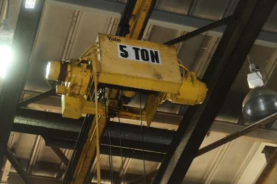 5 Ton x 50 ft. (est.) Double Girder Underhung Bridge Crane, with Yale Hoist