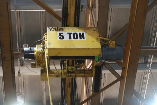 5 Ton x 50 ft. (est.) Double Girder Underhung Bridge Crane, with Yale Hoist