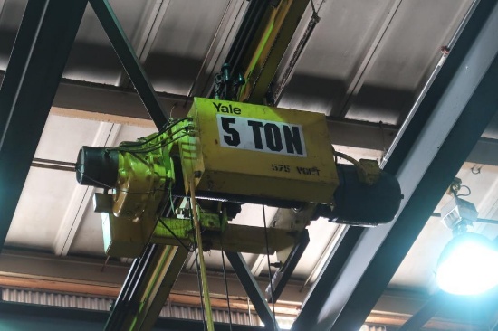 5 Ton x 50 ft. (est.) Double Girder Underhung Bridge Crane, with Yale Hoist